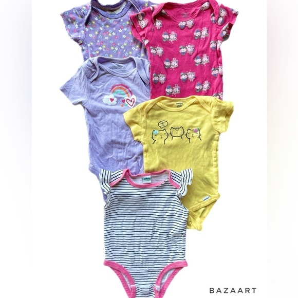 6-12 Month Girls Short Sleeve Diaper Shirt/Onesie Bundle - Picture 1 of 7